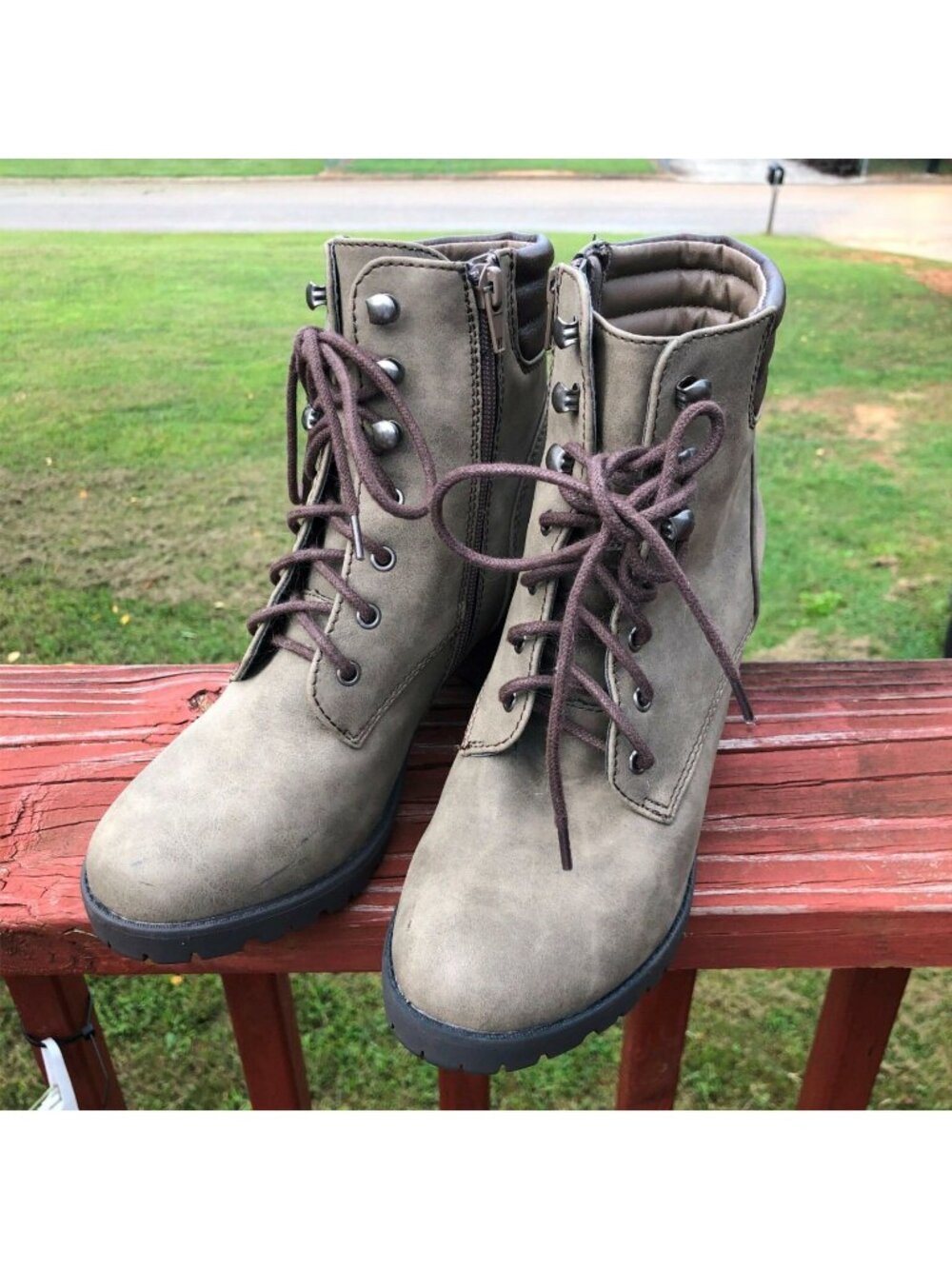 Combat Boots Military Ankle Womens 8.5 M Bronx Gray Faux Leather Laced Zip